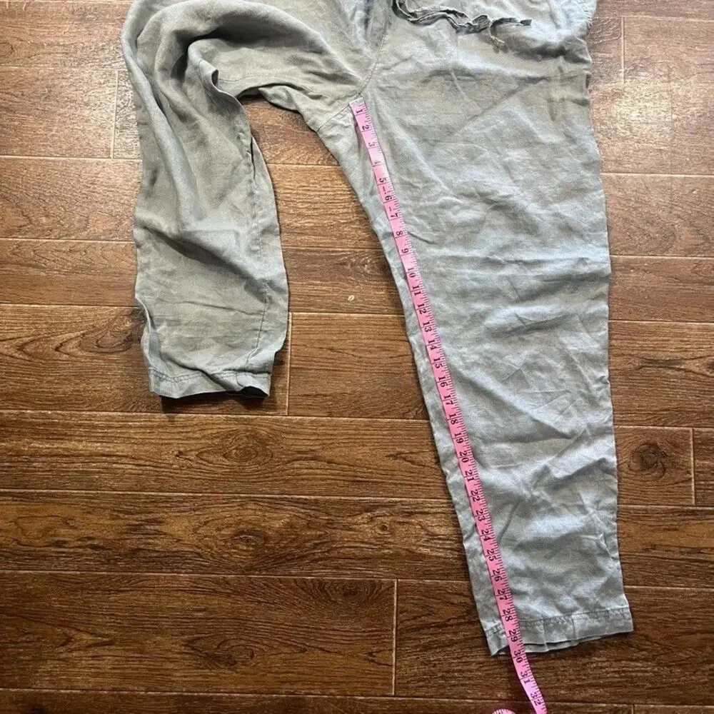 H&M 100% Linen Pants Womens XL Sage Green Elastic Waist Pull On Lagenlook